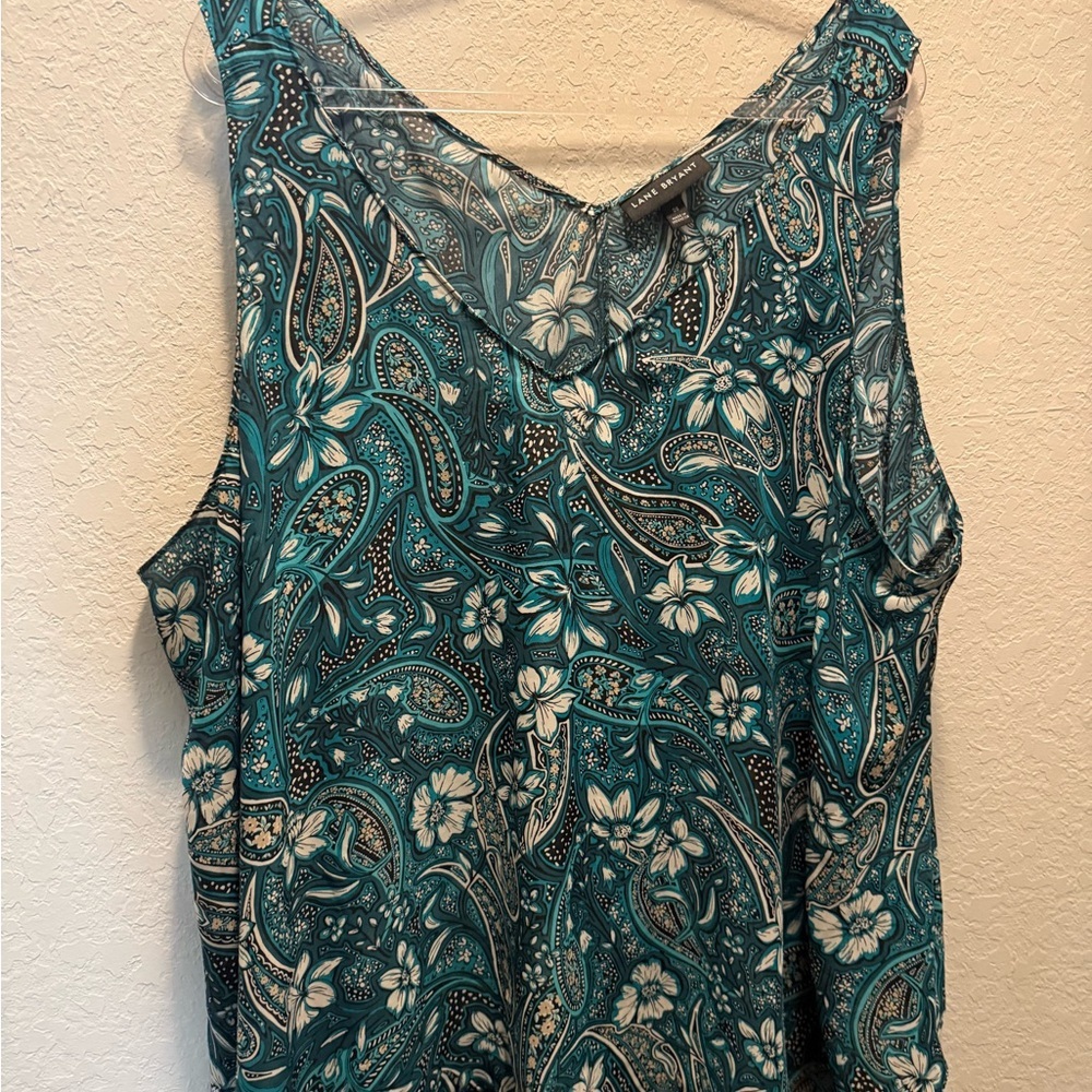 Lane Bryant Teal Paisley Floral Sleeveless Chiffon Double layer Tank top Size 28